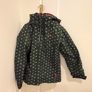 Columbia Kids Raincoat - Black with Pink and Green Pattern